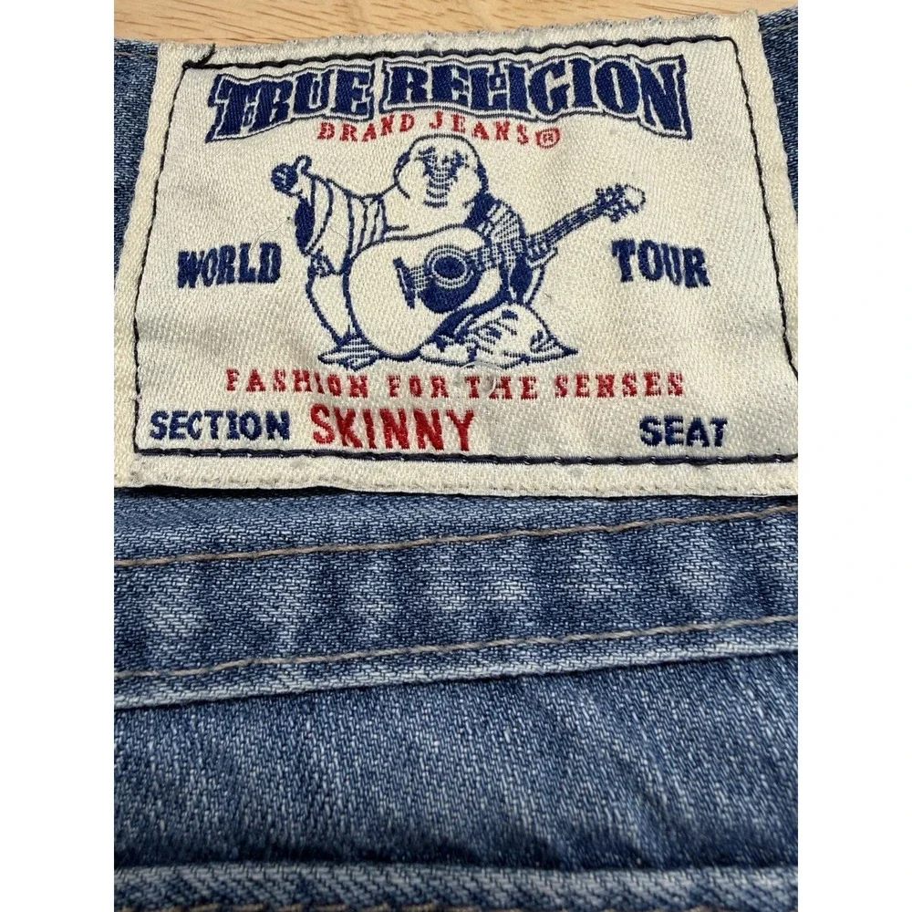 True Religion Billie‎ Mid-Rise Men's Skinny Straight Jeans Size 34x32 Blue Denim